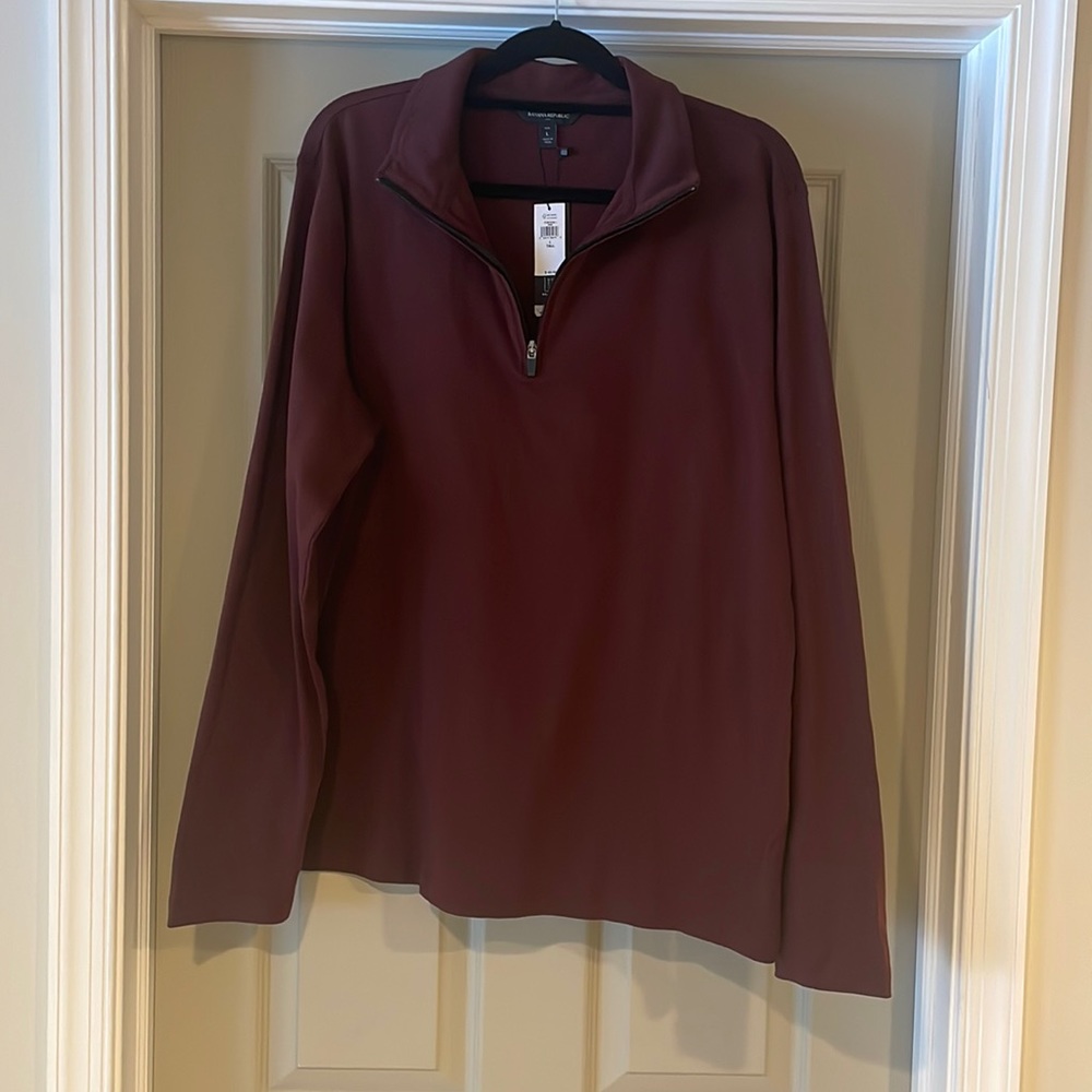 🆕 Banana Republic Men’s TALL Shirt Maroon Cotton Quarterzip size L tall